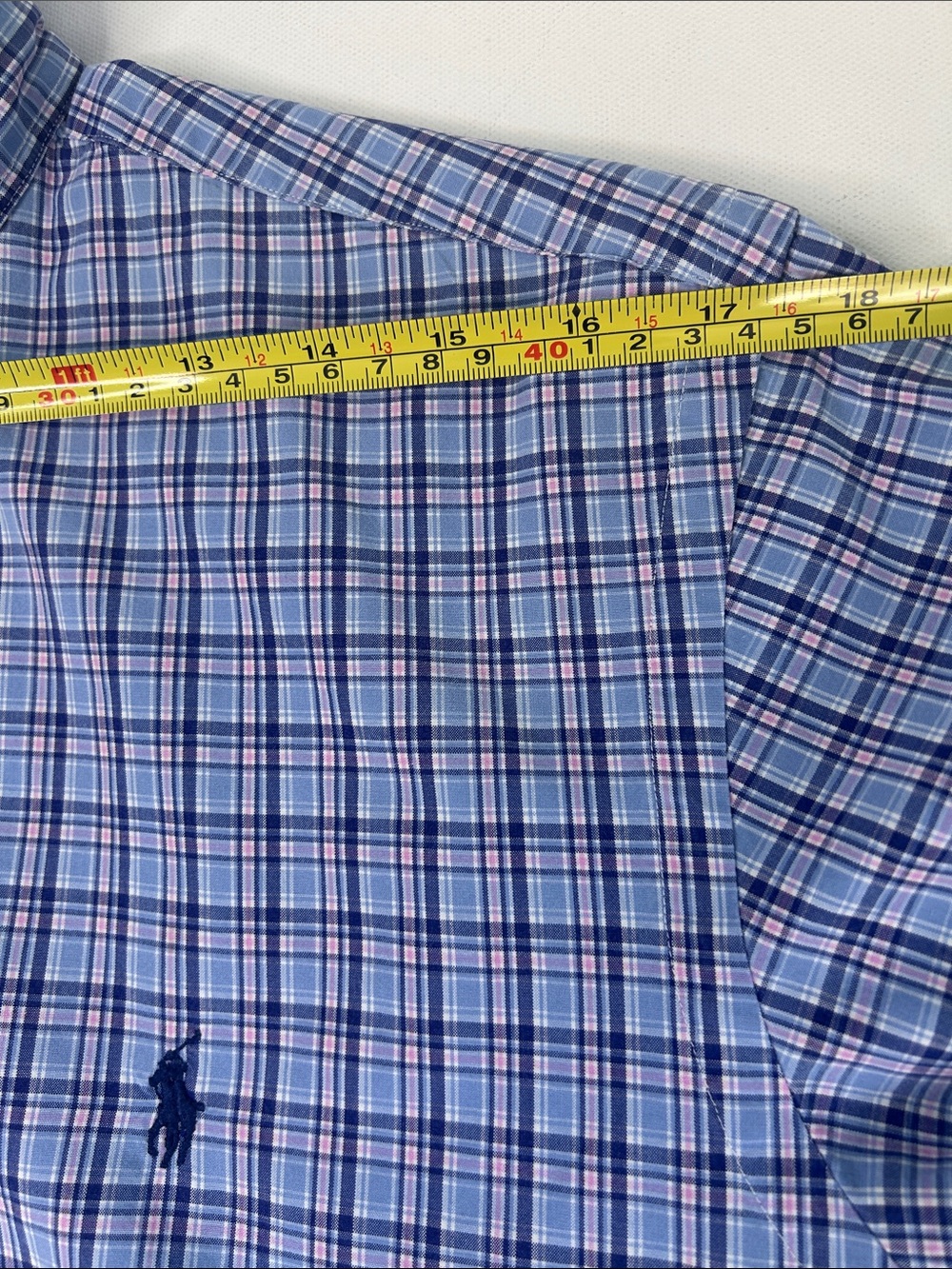 Upcycled Ralph Lauren Women’s Shirt Cropped Blue Pink Plaid with Ruffle Collar - Picture 10 of 12